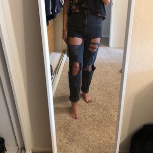 High waisted black ripped jeans